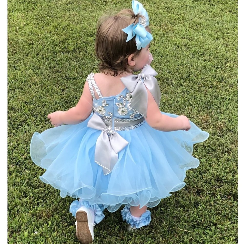 NEW Beautiful Sparkling Bling Rhinestone Blue Cinderella Baby Flower Gir… - Picture 2 of 5